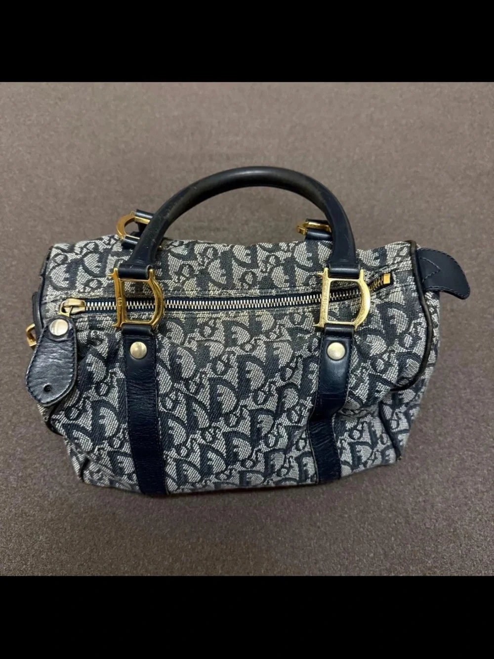 Dior Navy and Cream Monogram Satchel